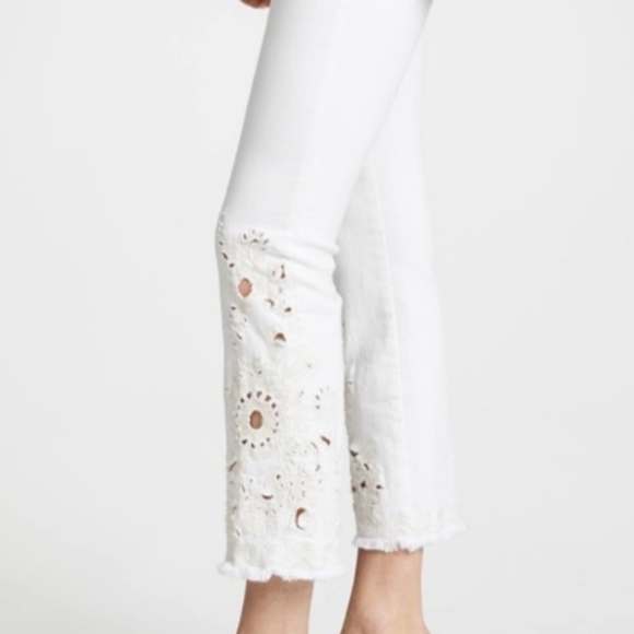 Free People Cutwork Cigarette Leg Jeans High Rise Floral Embroidery Ivory 27 NWT - Picture 8 of 16